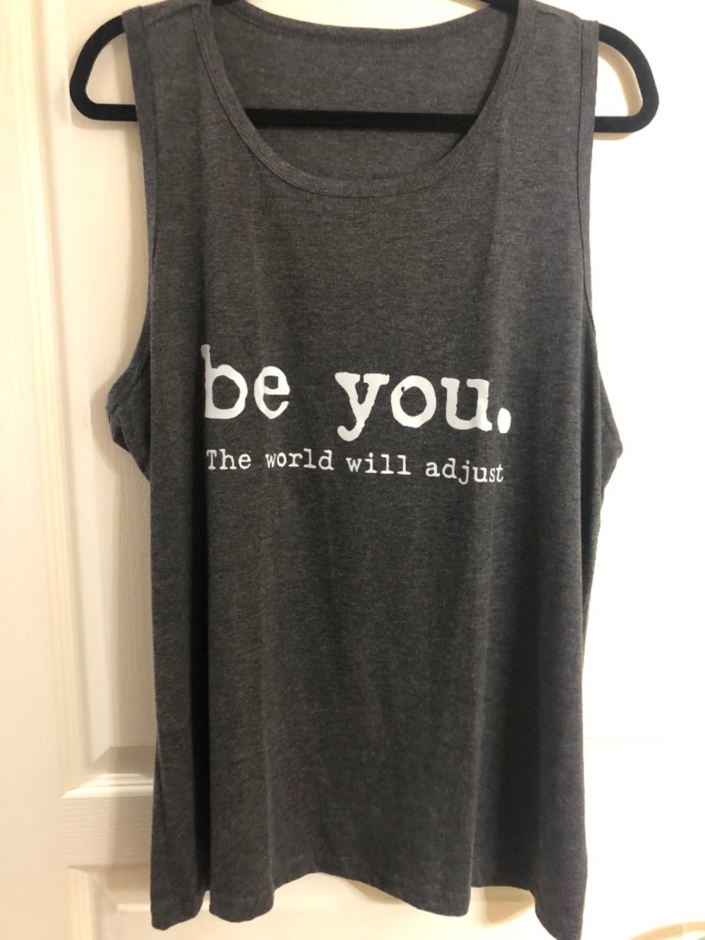 XXL women’s tank grey racerback Be You The World Will Adjust